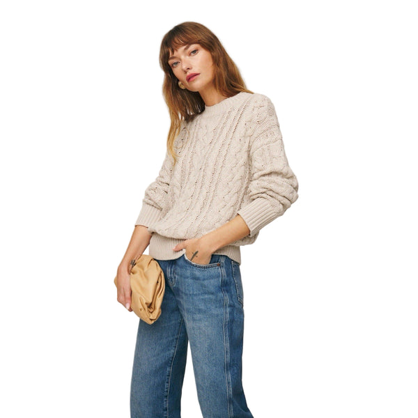 Reformation Women’s Sam Cableknit Sweater – Cashmere Cotton – Tan Beige – Size Large