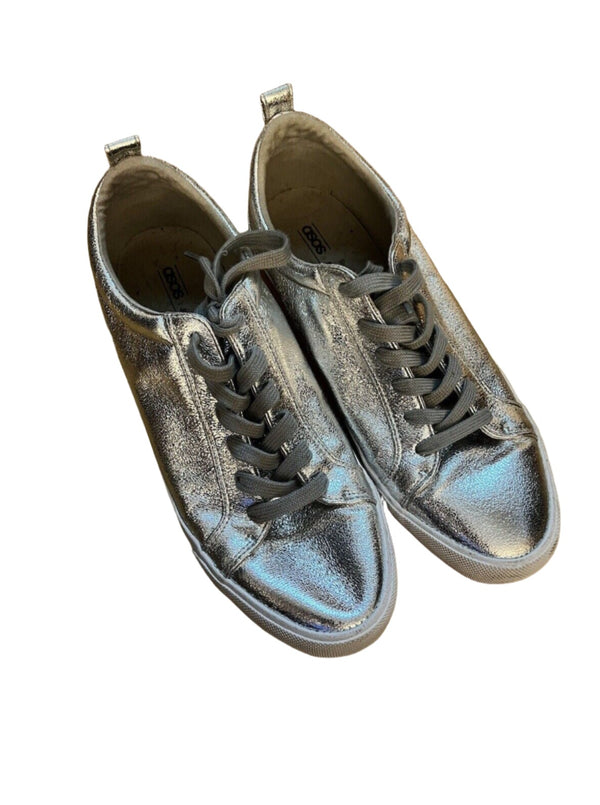 ASOS Women's Retro Lace-Up Platform Sneakers - Silver Metallic, Size UK 10 / US 11