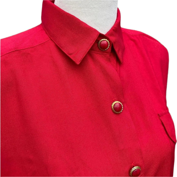 Vintage Women's Scarlet Red Blouse - New Wave PRH Basics - Size Medium