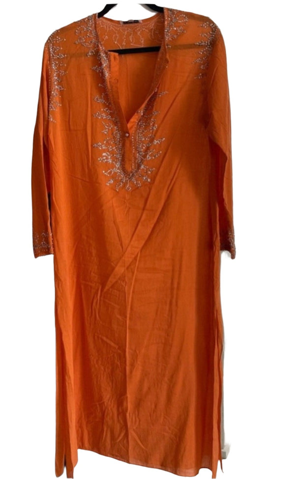 Juliet Dunn Women's Kaftan Embroidered Beaded Midi Dress - Orange, Size Medium