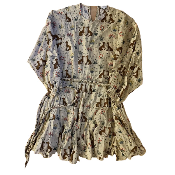 Rhode Ella Women's Tan Cream Leopard Cat Print Safari Jungle Mini Dress, Size Small