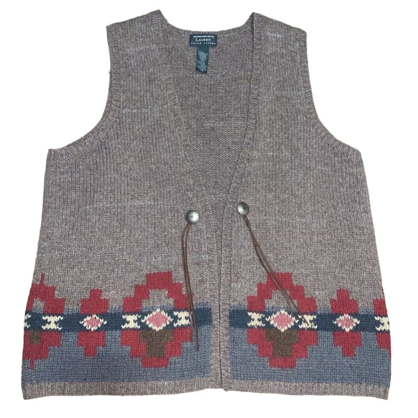 Ralph Lauren Hand Knit Vest Southwest Navajo Concho Wool Alpaca Equestrian Large