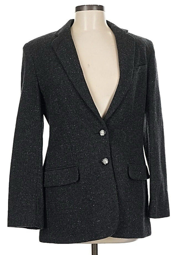 VTG Ralph Lauren Women’s Tweed Wool Equestrian Horse Buttons Blazer – Charcoal Grey – Size 8