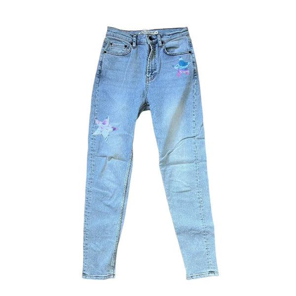 Unemployed Denim Women's Light Wash Pastel Patchwork Stars Jeans - Size 26