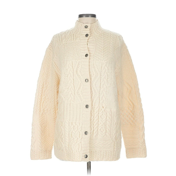VTG Ralph Lauren Women’s Cream Wool Cable Knit Cardigan Sweater – Handknit, Size Large