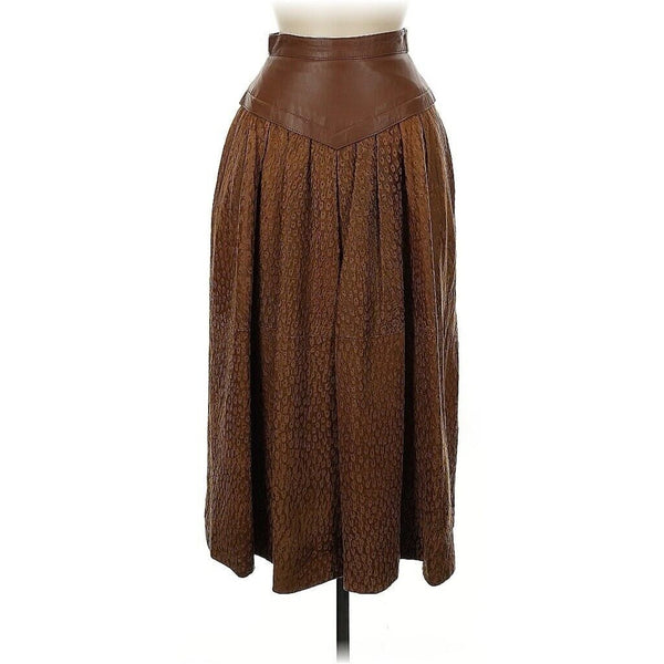 VTG Lillie Rubin Women's 100% Brown Leather Corset Midi Skirt, Size 6