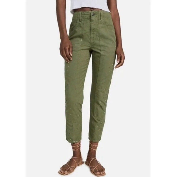 Veronica Beard Straight Leg Arya Pant Pockets Carpenter Details Green 29