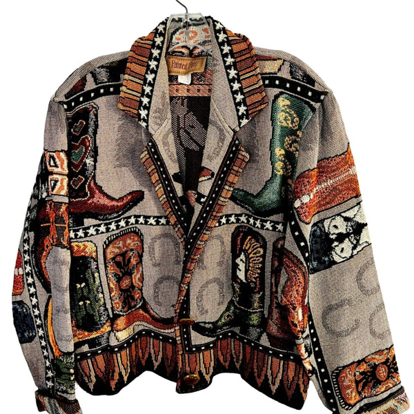 Painted Pony cowboy boots rodeo equestrian western cowgirl tapestry jacket Small