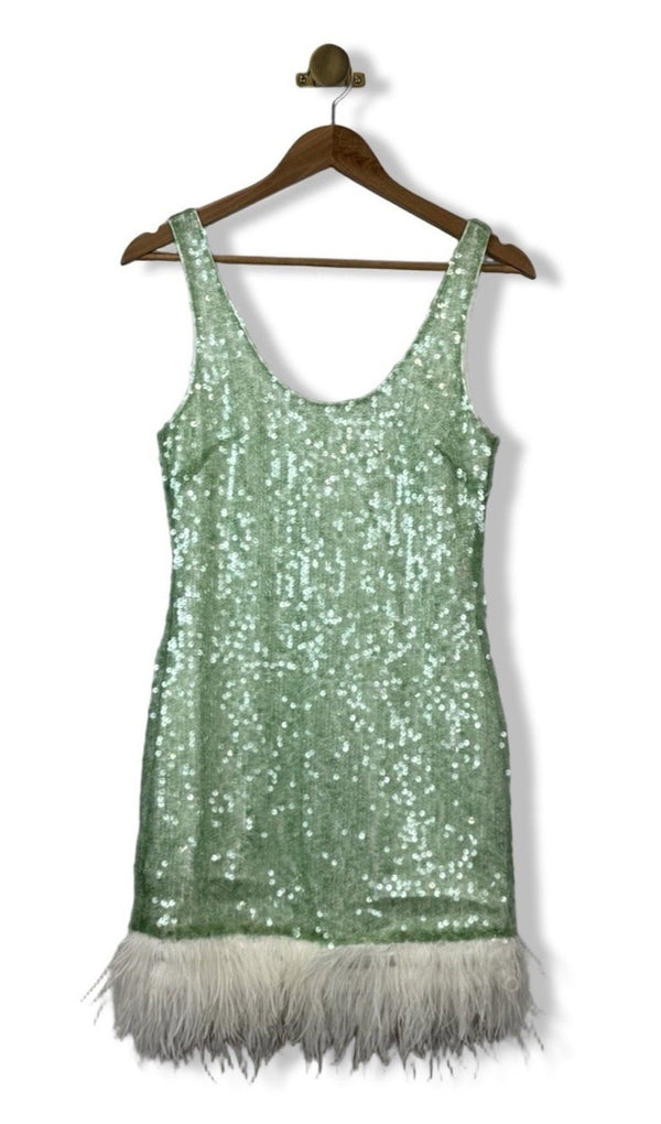 Likely Women's Sequin Feather Trim Mini Dress – Green – Small