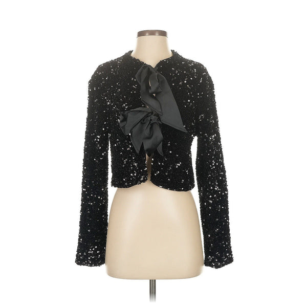 NWT H&M Women’s Black Tie-Front Sequin Jacket Top – Size Small