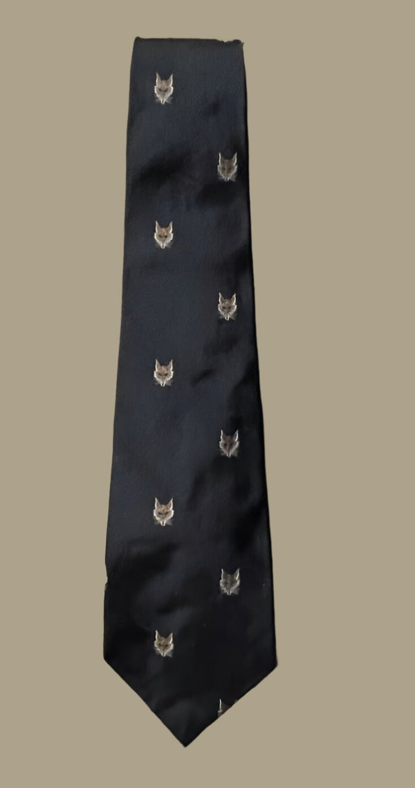 Polo by Ralph Lauren Hand Made Silk Twill Tie Black Gold Fox Mask Motif