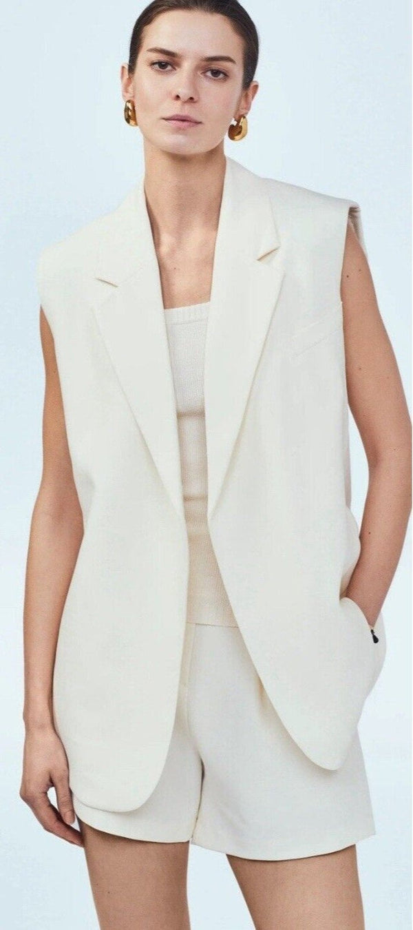 NWT Mayson Women's The Label Chic Sleeveless White Wrap Long Vest Blazer in Ivory, Size 4