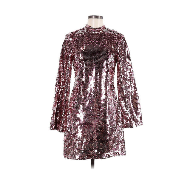 New Anthropologie Women's Maeve Pink Long Sleeve Mock Neck Sequin Mini Dress – Medium