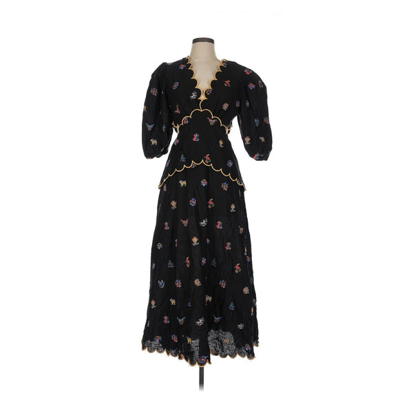 NWT Farm Rio Women's Cross Stitch Embroidered Linen-Blend Maxi Dress – Medium