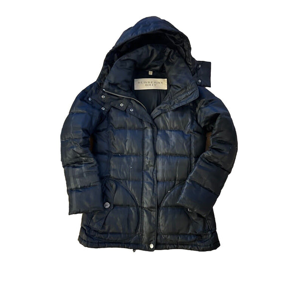 Burberry Brit Black Puffer Jacket Removable Hood M (missing Belt)