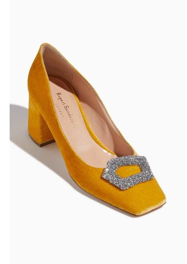 NEW Rupert Sanderson Women's Naxos Velvet Pump in Daffodil Yellow - Size 40