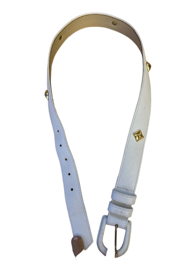 VTG Emmanuel White Leather Belt w/ Gold Studs – Size Small
