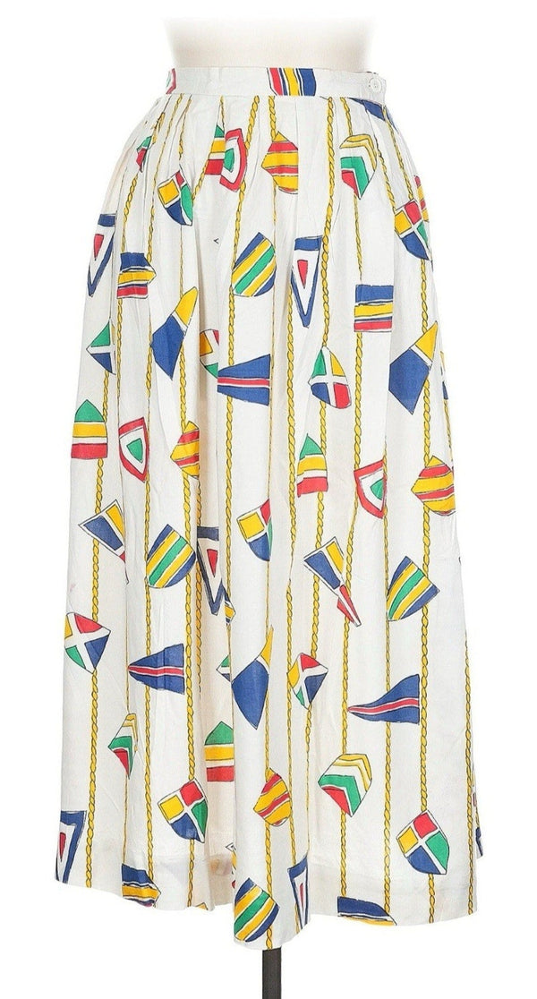 VTG JH Collectibles Women’s White Nautical Sailboat Print A-Line Midi Skirt – Size 12