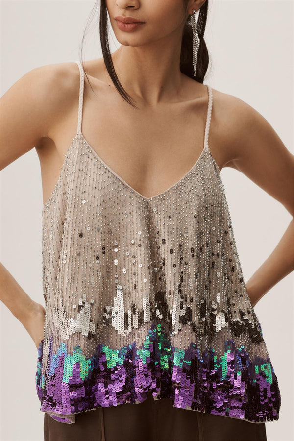 Anthropologie Women's Let Me Be Sequin Splash Embellished Tank - Purple Silver, Size XS