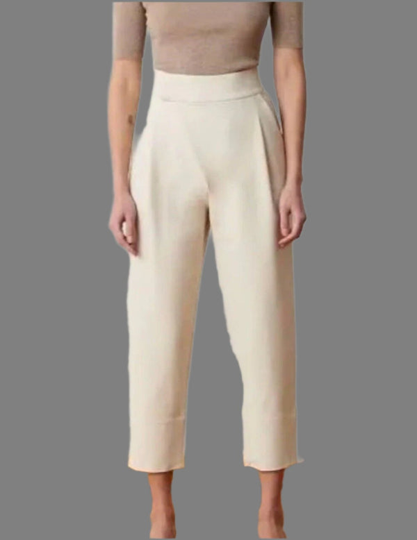 Aday Women's Portfolio Tailored High Rise Dress Pants, Oat White, Size Small