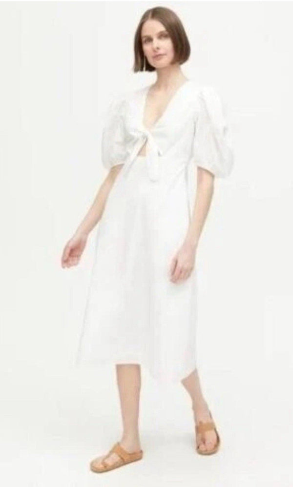 Rhode Women's Greer White Short Puff Sleeve Cutout Midi Dress Size 14