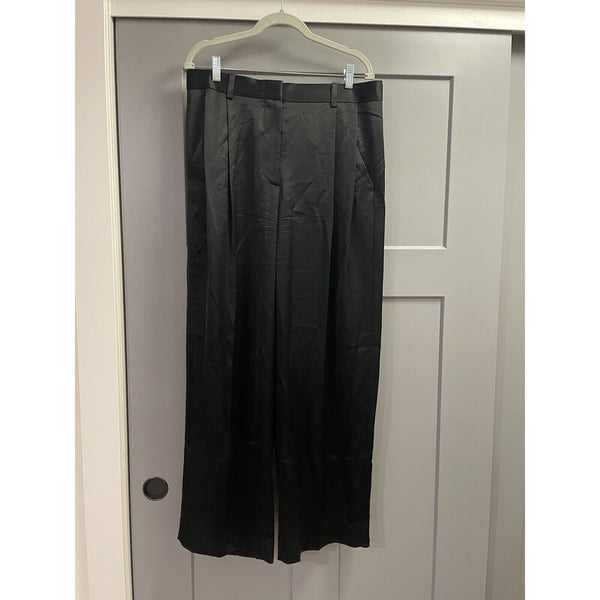 COS Trousers Womens US 12 Black Satin Trendy Wide Leg Pleated Relaxed Fit