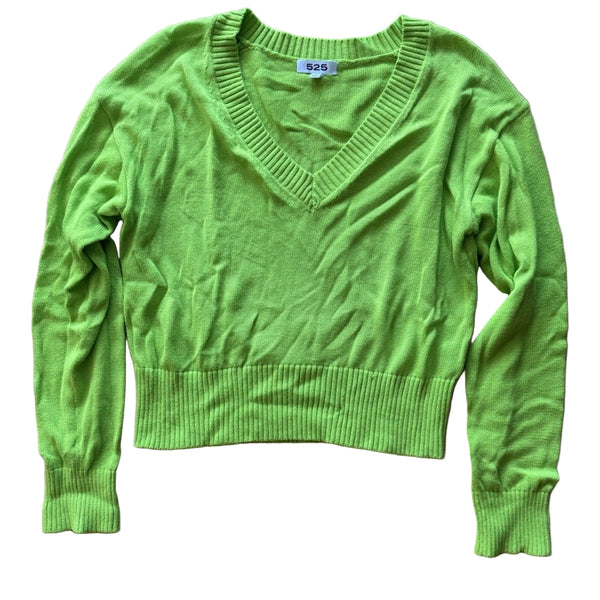 525 America Women’s Green V-Neck Stretch Pullover Sweater Size Medium – Relaxed Fit Cotton Blend