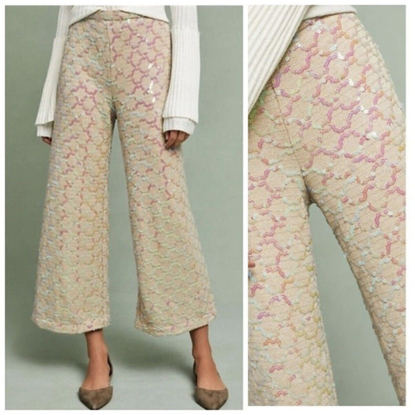 Anthropologie Eta: Twa Sequin Iridescent Cropped High Waist Pants 8