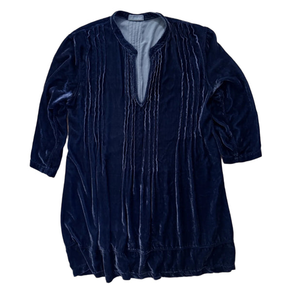 CP SHADES Women's Velvet Regina Pintucked Long Sleeve Tunic Dress Navy Blue Medium