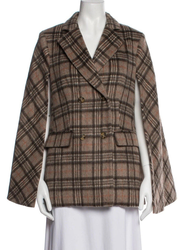 Pearl by Lela Rose Women's Plaid Wool Blend Cape Trench Coat – Brown – Size Medium