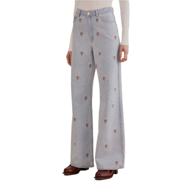 NWT Farm Rio Women's Rose Embroidered Wide Leg High Waist Jeans 27x32