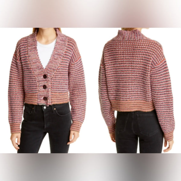 The Great Cardigan mixed weave woven Montana cropped cotton blend cardigan pink