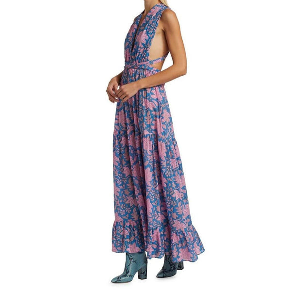 Hannah Artwear Women's Chloe Floral Cross Back Maxi Dress, Pink & Blue, Size 2 (Medium)