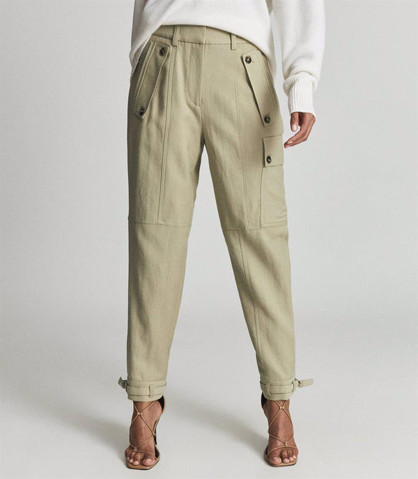 NWOT Reiss Women's Wool Blend Newlyn Cargo Pants - Khaki Tan Beige, Size 6