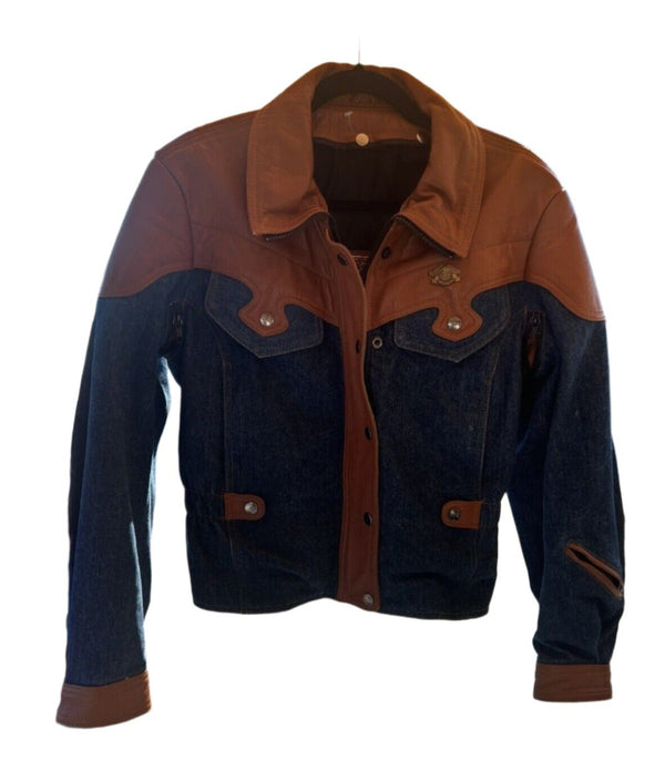 Hein Gericke Ladies Of Harley Motorcycle Jacket - Tan Brown Leather & Denim - Medium