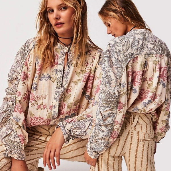 Free People Women’s Ethereal Victorian Maraya Floral Printed Top Antique Boho Small