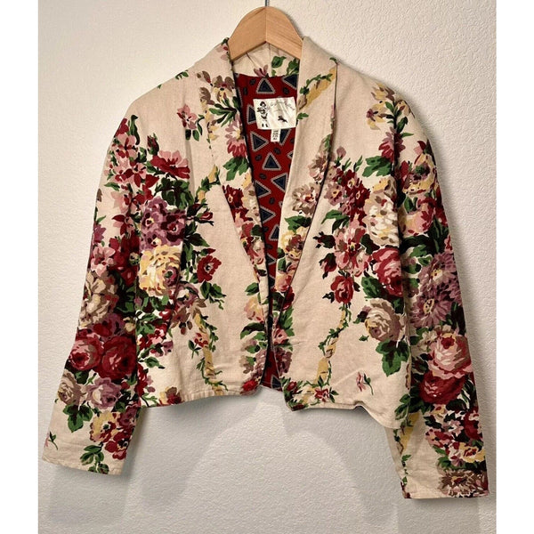 VTG Artsy My Boyfriends Back Funky Lined Barkcloth Tapestry Floral Jacket OS