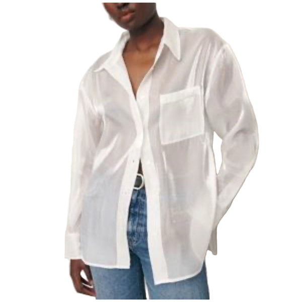NWT Reformation Women’s Will White Sheer Long Sleeve Collared Button-Up Top Small