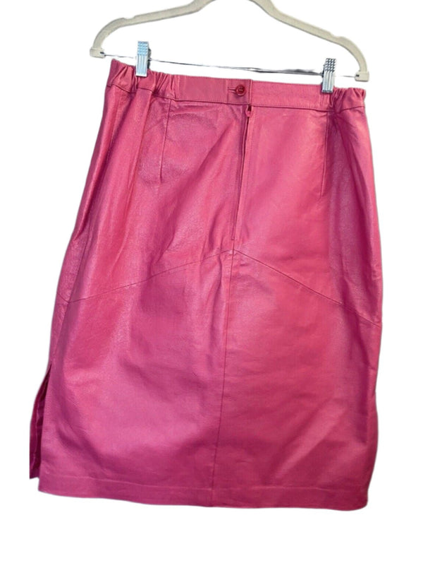 Venezia Women's Vintage 80s Pink Leather Midi Pencil Skirt with Slit, Size Medium