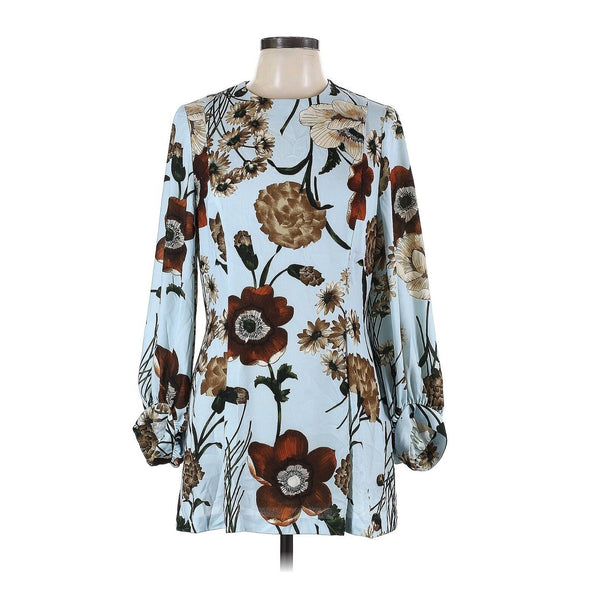 NWOT Pearl By Lela rose Blue Floral Balloon sleeve Floral Tunic 12