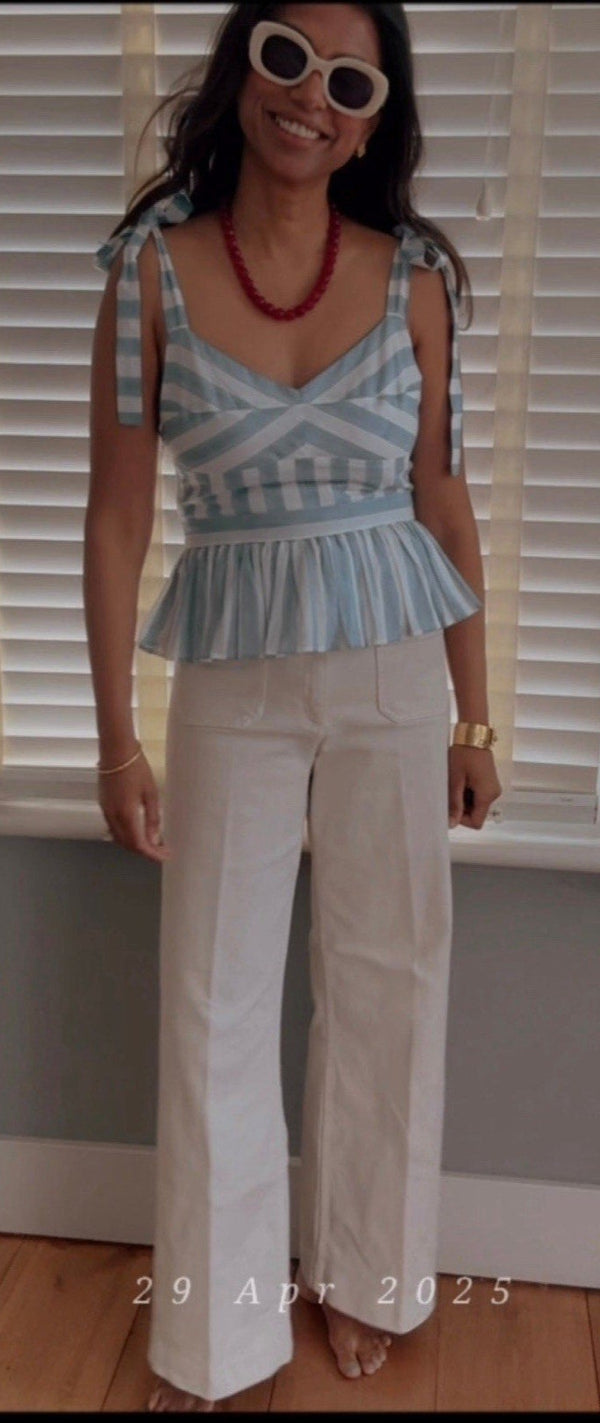 NWT Malabar Collective Women's Sienna Top Blue White Stripe Peplum Medium