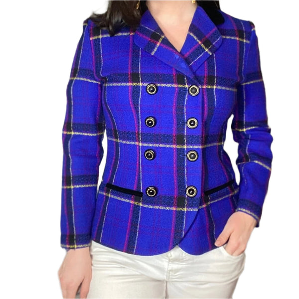 VTG Lois Synder Dani Max Petites blue plaid jacket blazer small