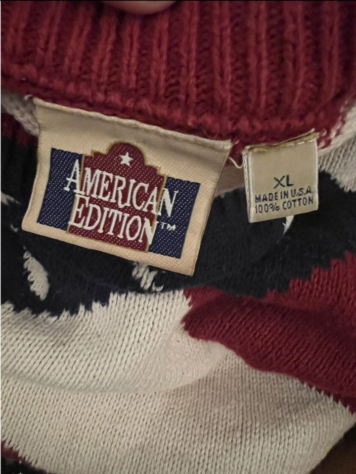 VTG American Edition USA Flag Design Crew Neck Sweater, Size XL