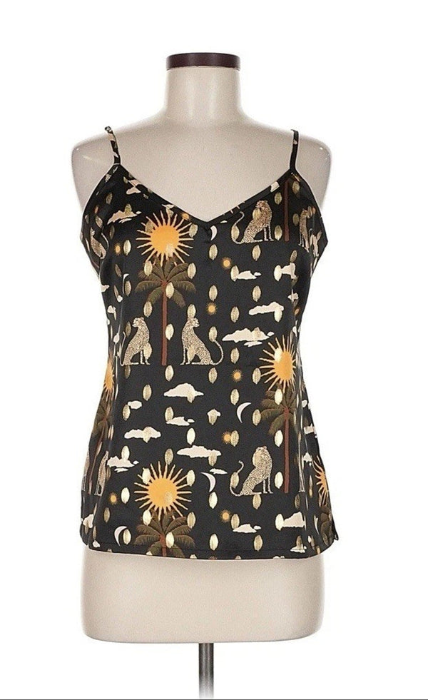 Never Fully Dressed Women’s Running Wild Satin Leonard Tank Top – Black Print, Size 8