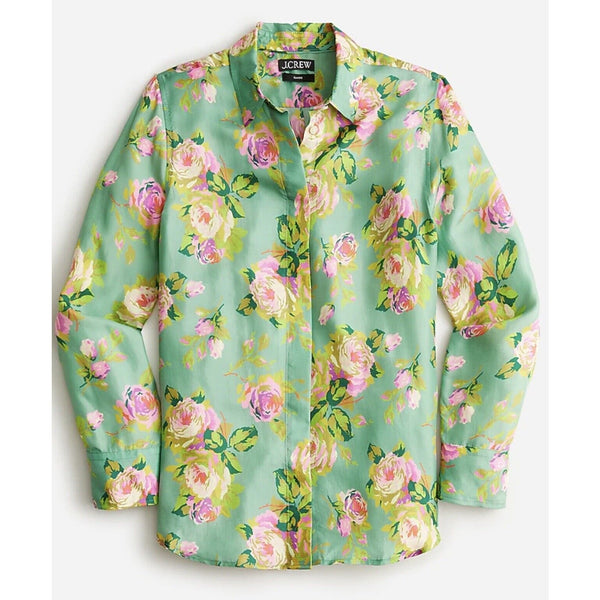 J Crew Classic Cupro Blend Rose Garden Teal Pink Button Down 10