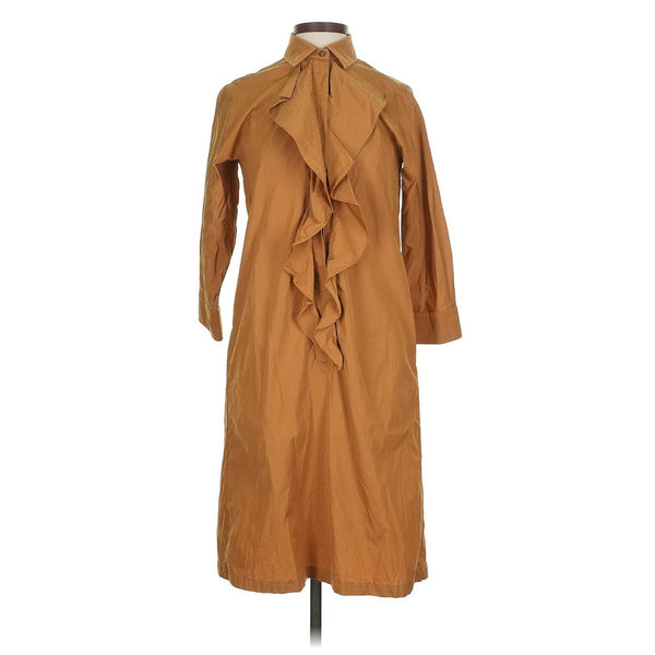 Max Mara Women's Caramel Brown Cotton Poplin Ruffle Shirt Dress – US 4