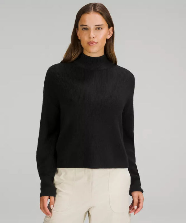 Lululemon Women's Merino Wool Blend Mock Neck Ribbed Turtleneck Sweater, Black, Size 6