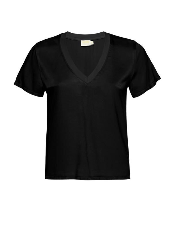 Nation LTD Women's Black Satin V-Neck Short Sleeve June Top – Size Small