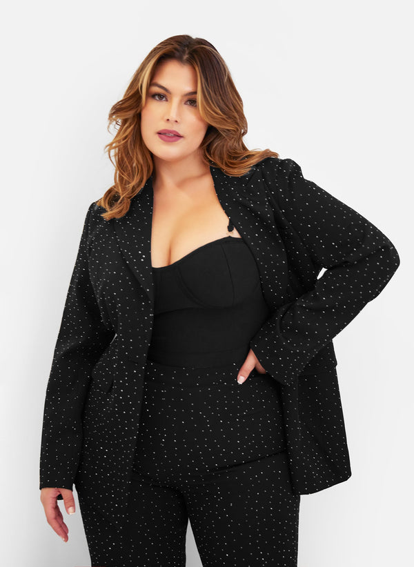 Rebdolls Women's Sanaa Studded Oversized Blazer - Black Silver Rhinestone,  Plus Size 3X