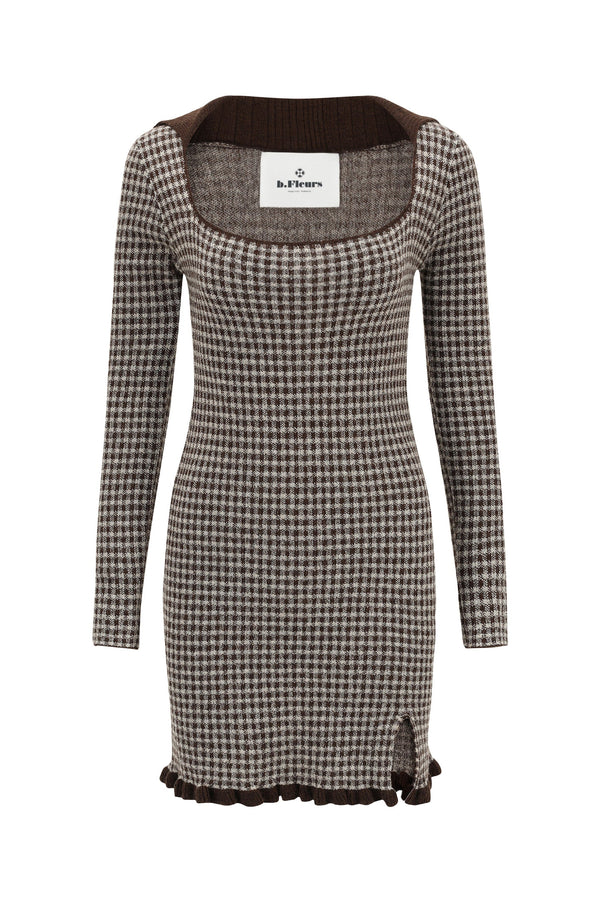 B Fleurs Women's Brown Checked Plaid Wool Blend Mini Dress, Size 4